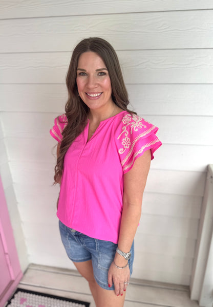 Hot Pink Embroidered Top