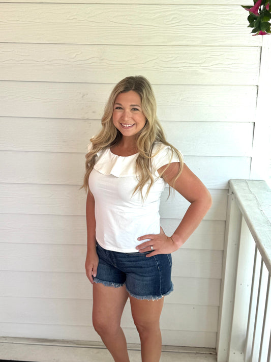 Ruffle Off Shoulder White Top