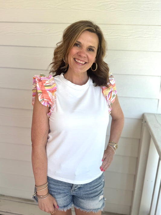 Tropical Contrast Sleeves Top