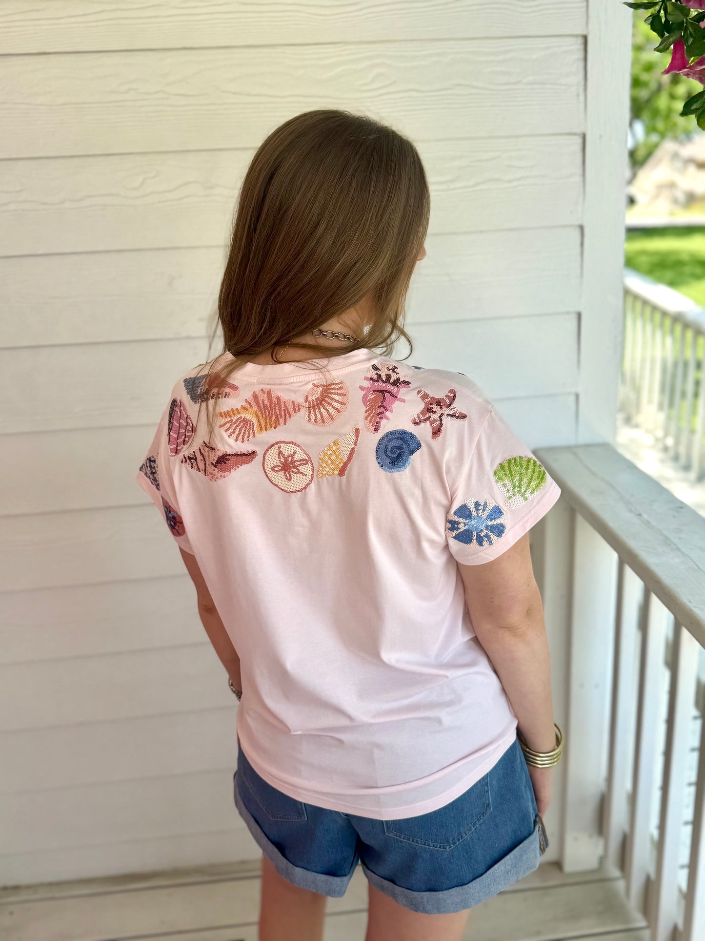 Queen Of Sparkles Light Pink Multi Shell Tee
