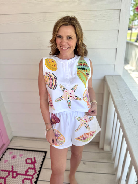 Queen Of Sparkle White Multi Shell Shorts