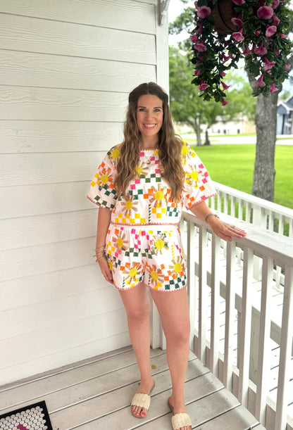 Queen Of Sparkles Multi Checkered Sun Short