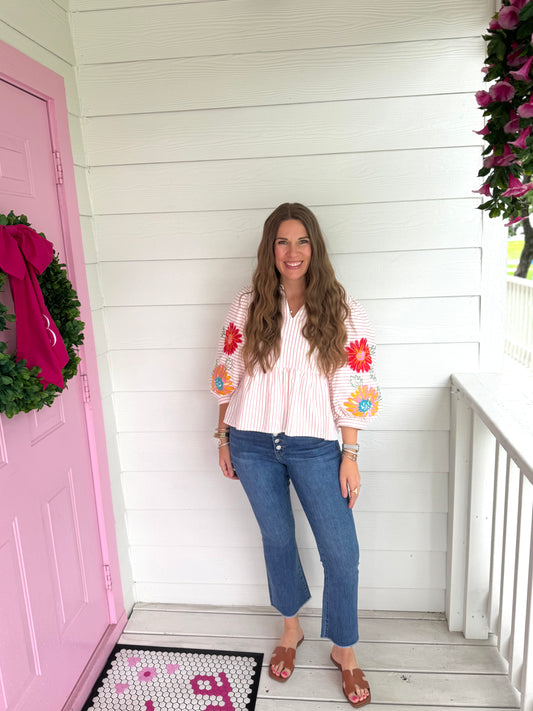 Sweet Embroidered Stripe Top