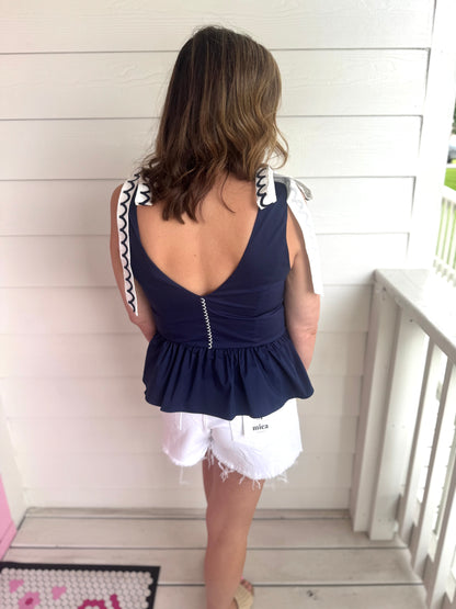 Scallop Embroidery Bow Top