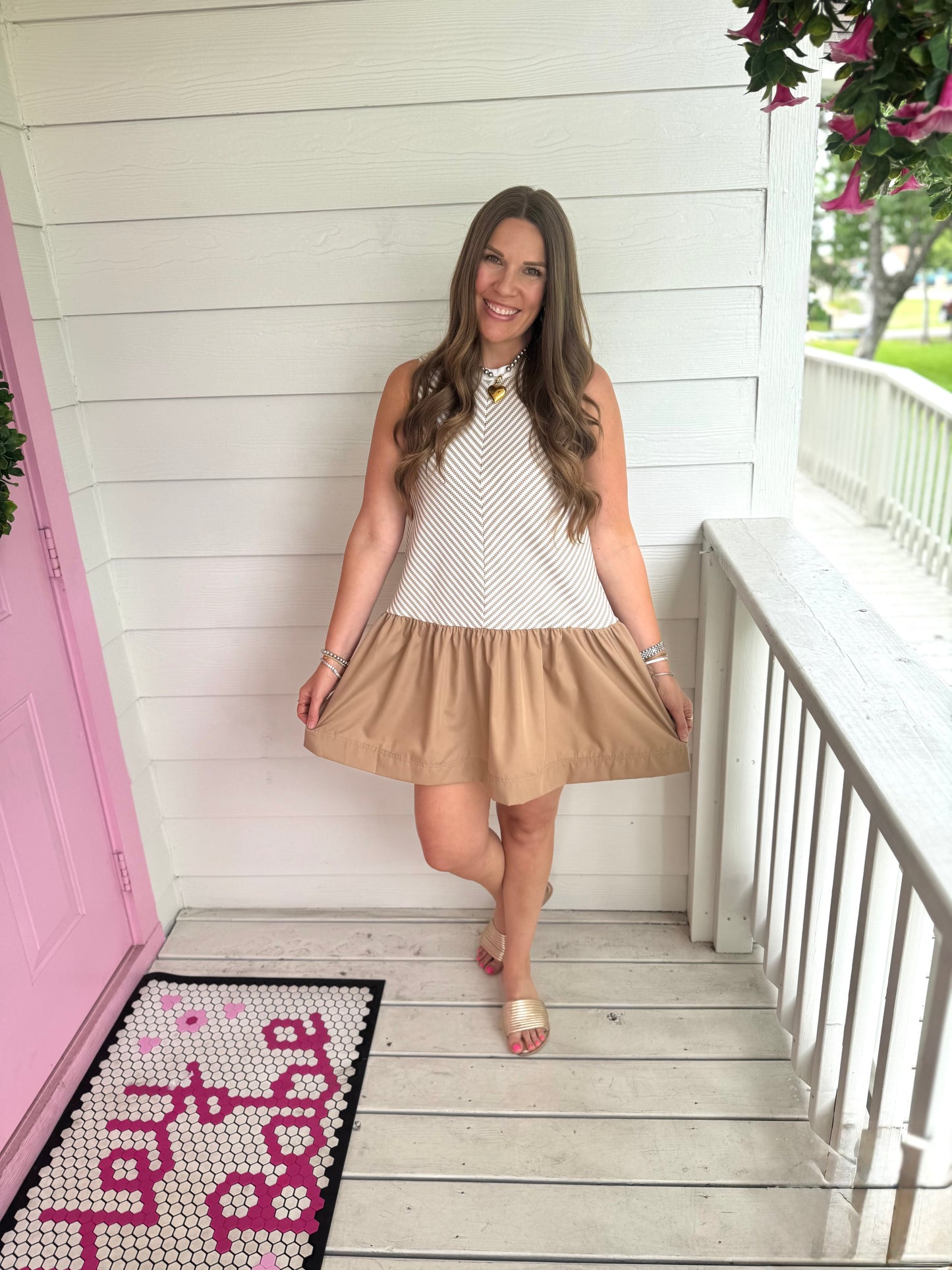 Tan Herringbone Tank Dress
