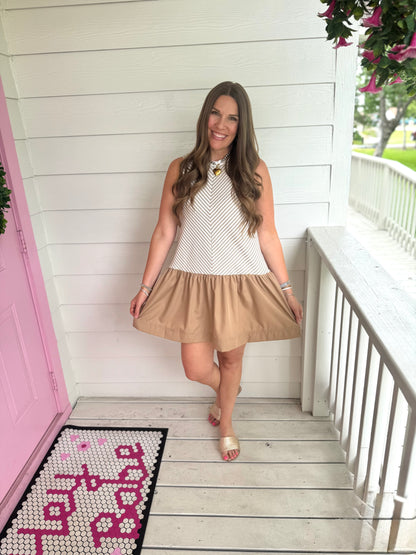 Tan Herringbone Tank Dress