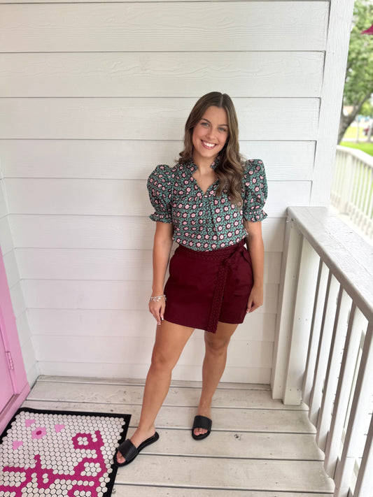 Wine Braided Skort
