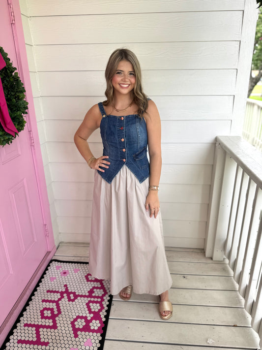 Denim Smocked Vest