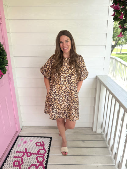 Animal Bubble Sleeve Dress