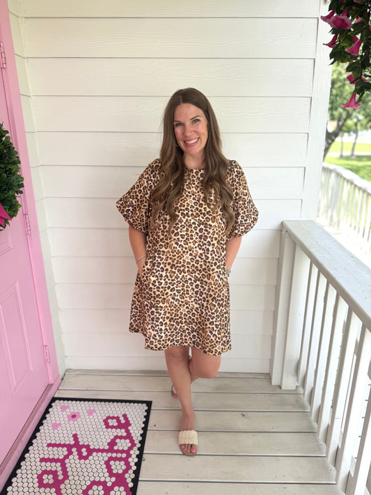 Animal Bubble Sleeve Dress