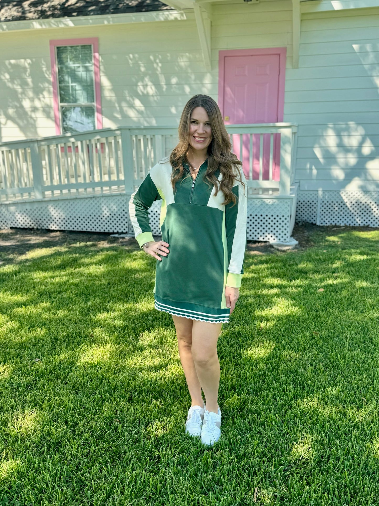 Green Scallop Trim Sweatshirt Dress