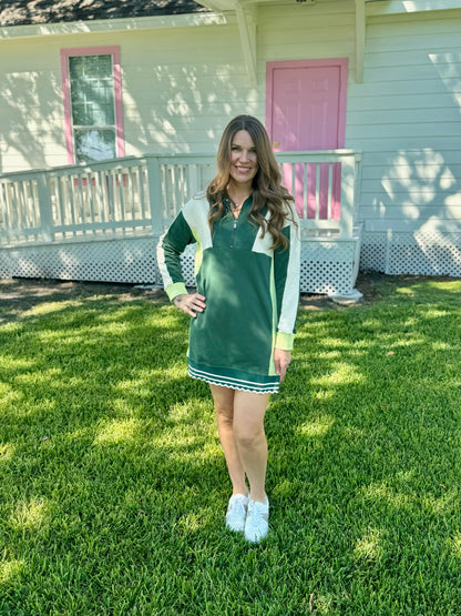 Green Scallop Trim Sweatshirt Dress