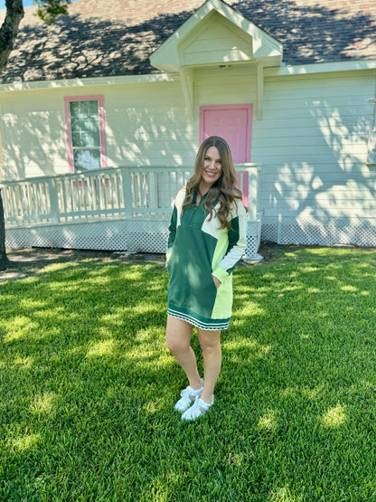 Green Scallop Trim Sweatshirt Dress