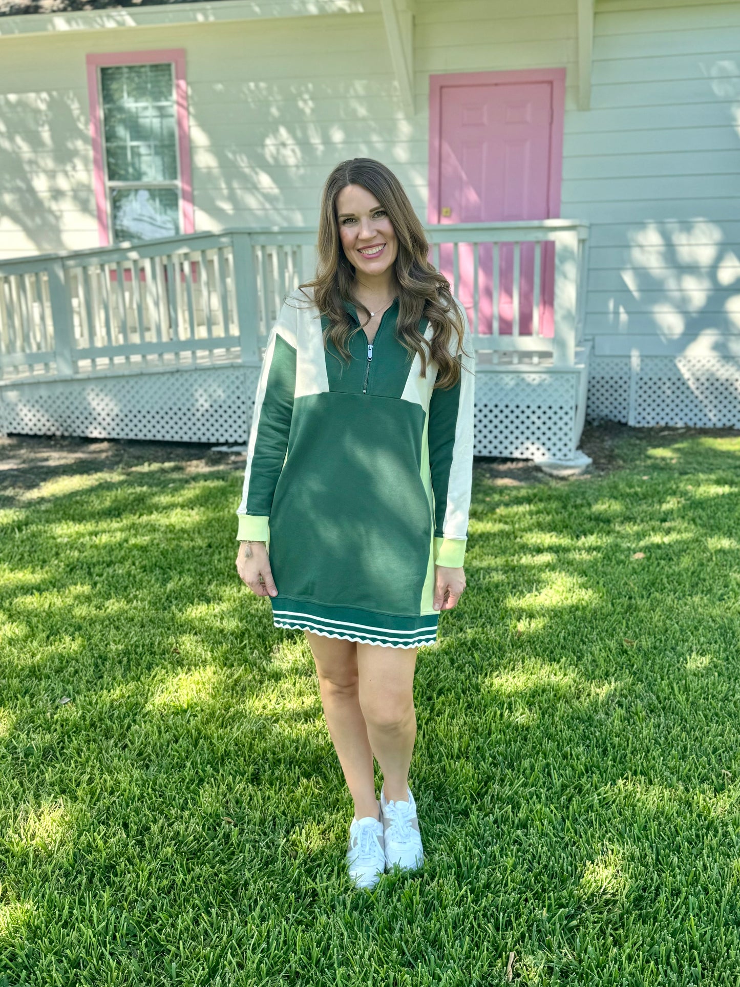 Green Scallop Trim Sweatshirt Dress