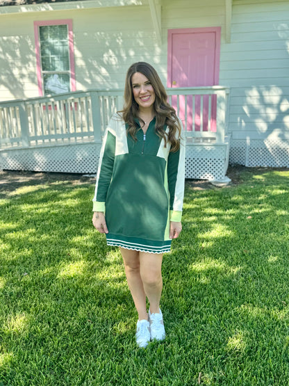 Green Scallop Trim Sweatshirt Dress