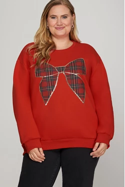 Red Plaid Bow Sweatshirt